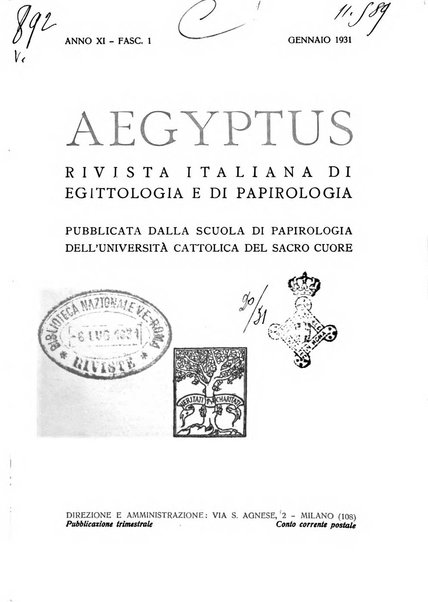 Aegyptus rivista italiana di egittologia e di papirologia