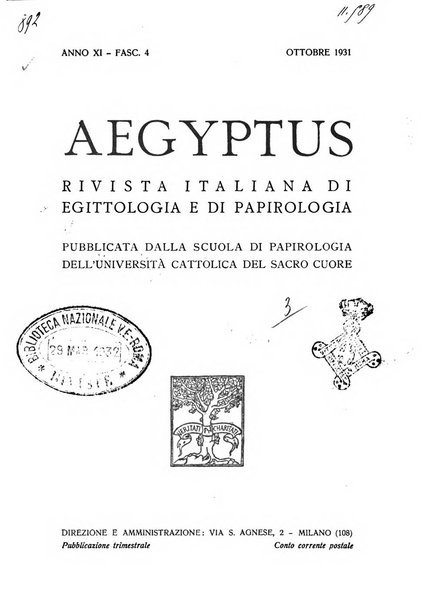 Aegyptus rivista italiana di egittologia e di papirologia