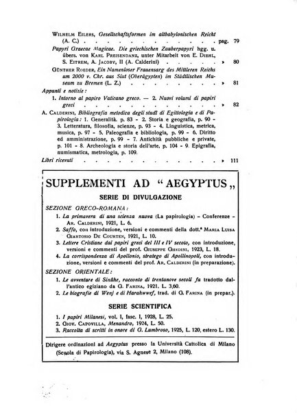 Aegyptus rivista italiana di egittologia e di papirologia