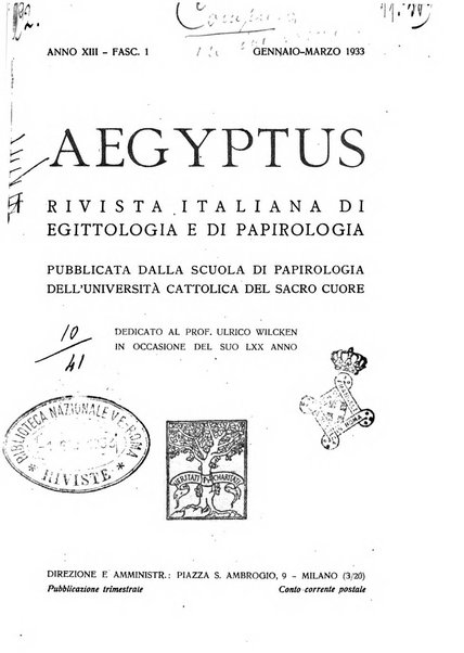 Aegyptus rivista italiana di egittologia e di papirologia