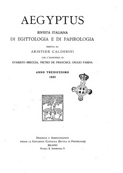 Aegyptus rivista italiana di egittologia e di papirologia