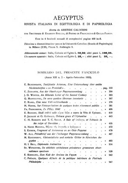 Aegyptus rivista italiana di egittologia e di papirologia