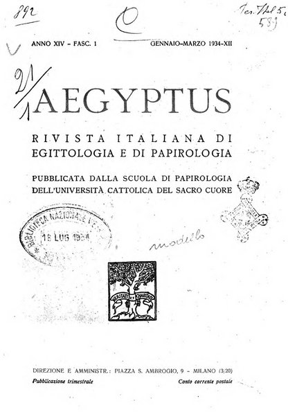 Aegyptus rivista italiana di egittologia e di papirologia