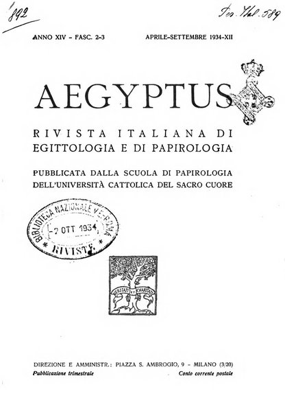 Aegyptus rivista italiana di egittologia e di papirologia