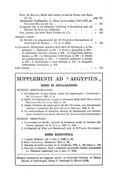 Aegyptus rivista italiana di egittologia e di papirologia