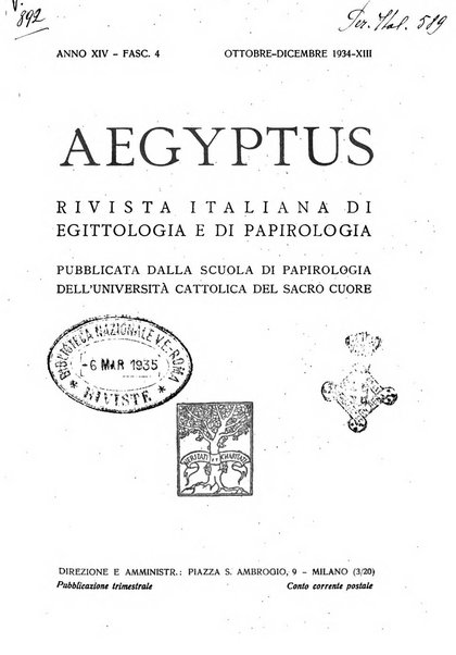 Aegyptus rivista italiana di egittologia e di papirologia