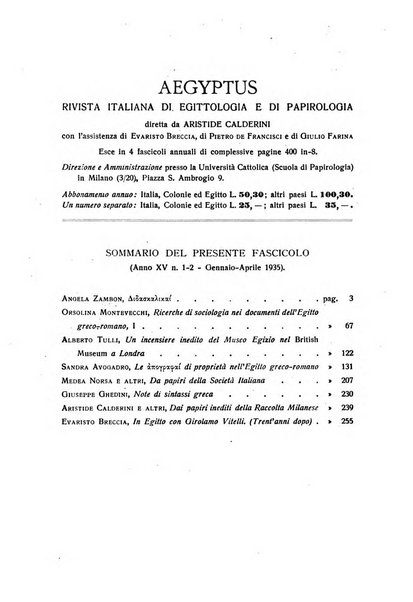 Aegyptus rivista italiana di egittologia e di papirologia