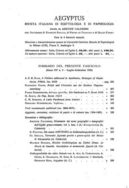 Aegyptus rivista italiana di egittologia e di papirologia