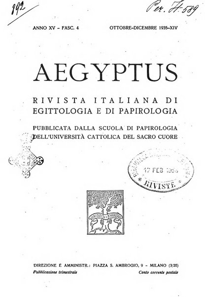 Aegyptus rivista italiana di egittologia e di papirologia