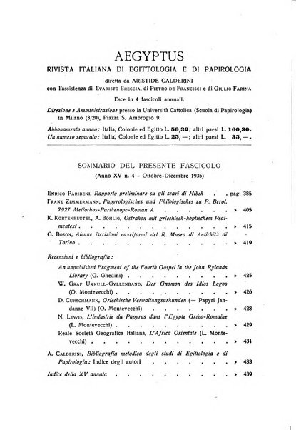 Aegyptus rivista italiana di egittologia e di papirologia