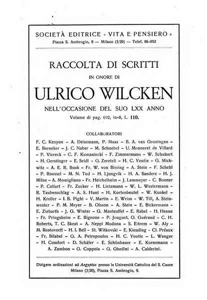 Aegyptus rivista italiana di egittologia e di papirologia