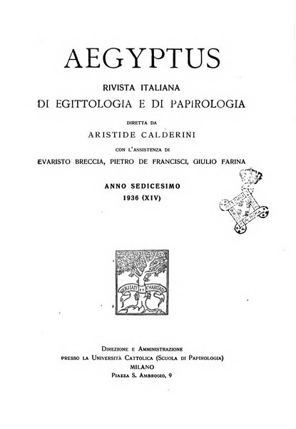 Aegyptus rivista italiana di egittologia e di papirologia