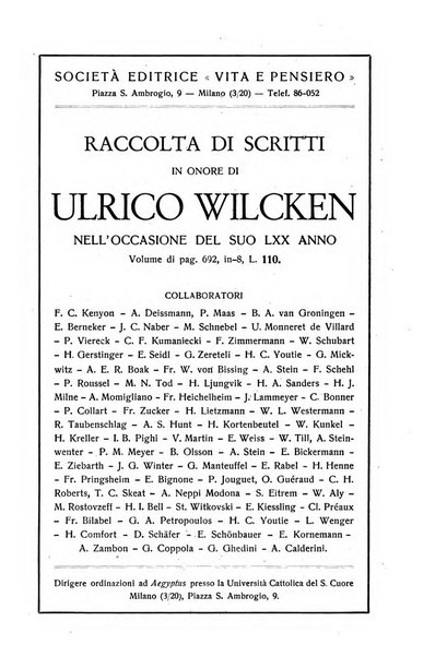 Aegyptus rivista italiana di egittologia e di papirologia