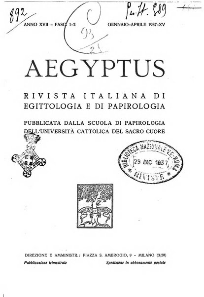 Aegyptus rivista italiana di egittologia e di papirologia