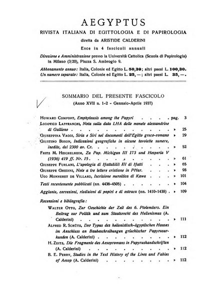 Aegyptus rivista italiana di egittologia e di papirologia