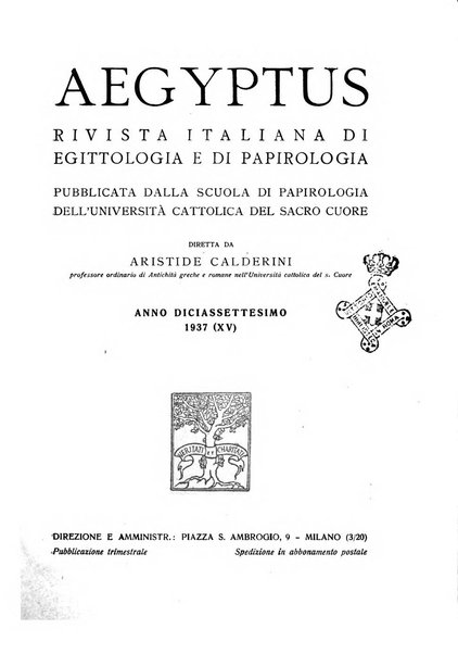 Aegyptus rivista italiana di egittologia e di papirologia