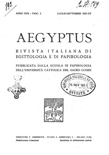 Aegyptus rivista italiana di egittologia e di papirologia