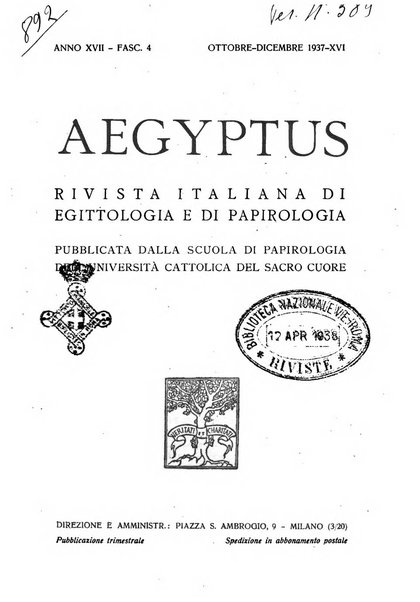 Aegyptus rivista italiana di egittologia e di papirologia