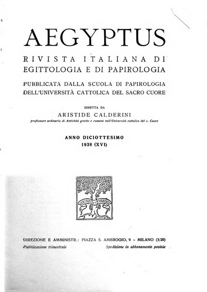 Aegyptus rivista italiana di egittologia e di papirologia