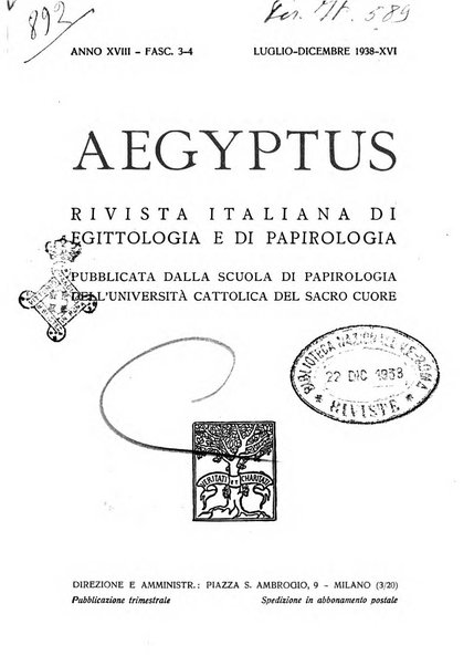 Aegyptus rivista italiana di egittologia e di papirologia