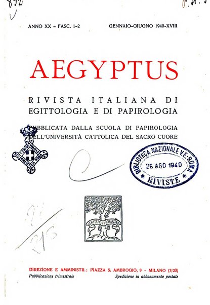 Aegyptus rivista italiana di egittologia e di papirologia