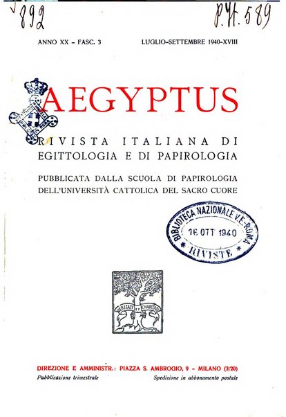 Aegyptus rivista italiana di egittologia e di papirologia