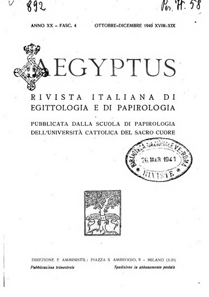 Aegyptus rivista italiana di egittologia e di papirologia