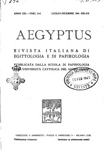 Aegyptus rivista italiana di egittologia e di papirologia