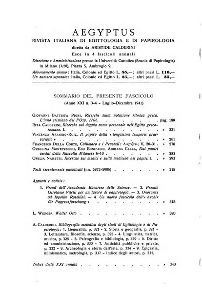 Aegyptus rivista italiana di egittologia e di papirologia