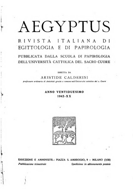 Aegyptus rivista italiana di egittologia e di papirologia