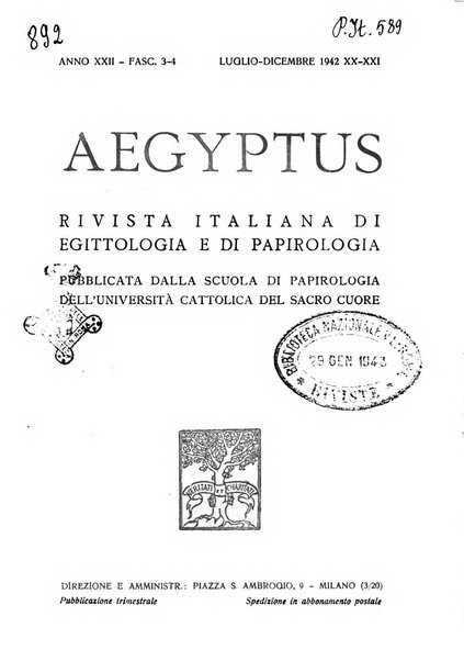 Aegyptus rivista italiana di egittologia e di papirologia