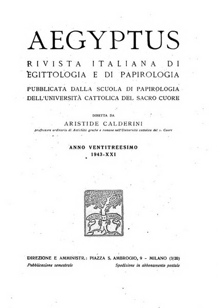 Aegyptus rivista italiana di egittologia e di papirologia