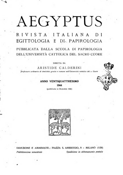 Aegyptus rivista italiana di egittologia e di papirologia