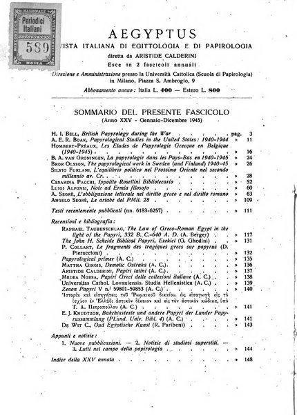 Aegyptus rivista italiana di egittologia e di papirologia