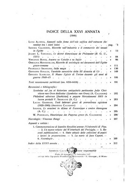 Aegyptus rivista italiana di egittologia e di papirologia