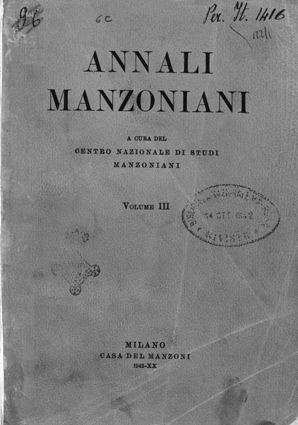 Annali manzoniani / a cura del Centro nazionale di studi manzoniani