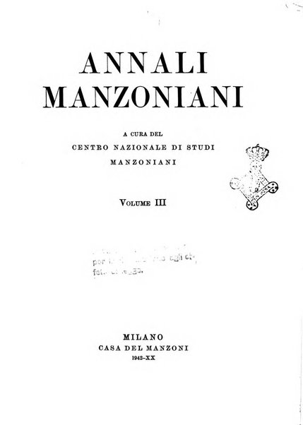 Annali manzoniani / a cura del Centro nazionale di studi manzoniani