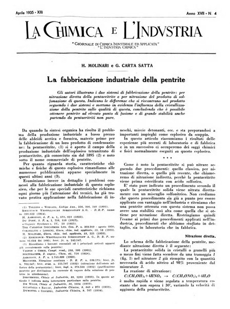 La chimica e l'industria organo ufficiale dell'Associazione italiana di chimica e della Federazione nazionale fascista degli industriali dei prodotti chimici