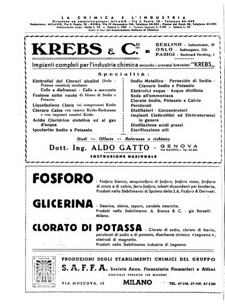 La chimica e l'industria organo ufficiale dell'Associazione italiana di chimica e della Federazione nazionale fascista degli industriali dei prodotti chimici