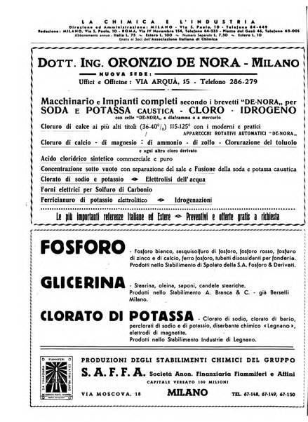 La chimica e l'industria organo ufficiale dell'Associazione italiana di chimica e della Federazione nazionale fascista degli industriali dei prodotti chimici