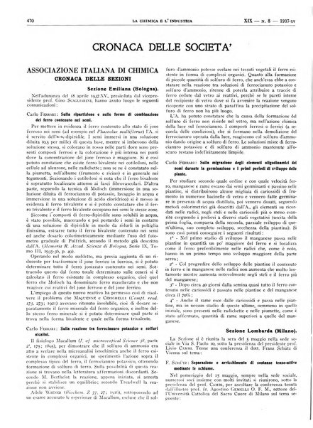 La chimica e l'industria organo ufficiale dell'Associazione italiana di chimica e della Federazione nazionale fascista degli industriali dei prodotti chimici