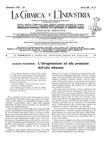 La chimica e l'industria organo ufficiale dell'Associazione italiana di chimica e della Federazione nazionale fascista degli industriali dei prodotti chimici