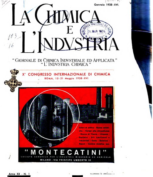 La chimica e l'industria organo ufficiale dell'Associazione italiana di chimica e della Federazione nazionale fascista degli industriali dei prodotti chimici