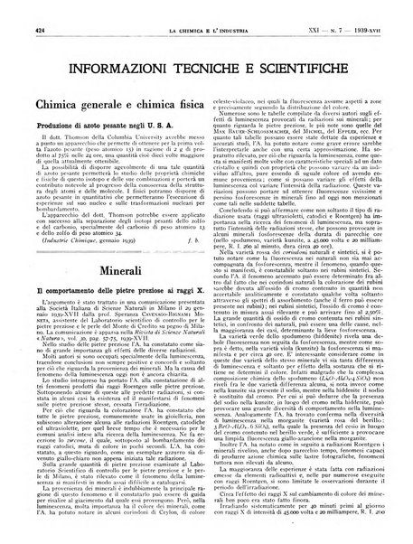 La chimica e l'industria organo ufficiale dell'Associazione italiana di chimica e della Federazione nazionale fascista degli industriali dei prodotti chimici