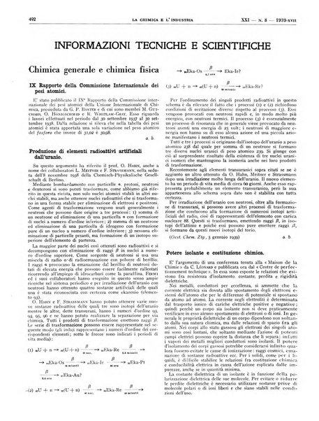 La chimica e l'industria organo ufficiale dell'Associazione italiana di chimica e della Federazione nazionale fascista degli industriali dei prodotti chimici