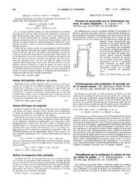 La chimica e l'industria organo ufficiale dell'Associazione italiana di chimica e della Federazione nazionale fascista degli industriali dei prodotti chimici