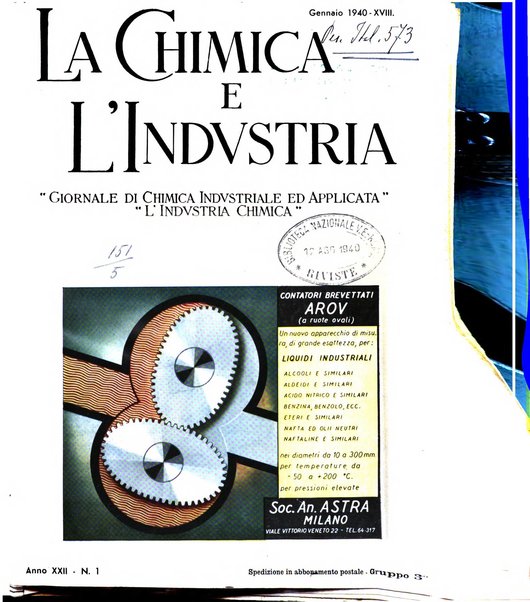 La chimica e l'industria organo ufficiale dell'Associazione italiana di chimica e della Federazione nazionale fascista degli industriali dei prodotti chimici