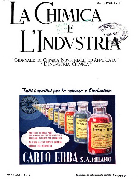 La chimica e l'industria organo ufficiale dell'Associazione italiana di chimica e della Federazione nazionale fascista degli industriali dei prodotti chimici