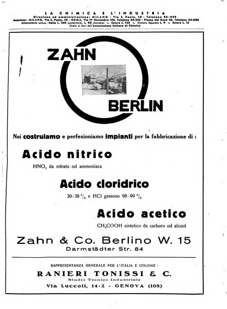 La chimica e l'industria organo ufficiale dell'Associazione italiana di chimica e della Federazione nazionale fascista degli industriali dei prodotti chimici