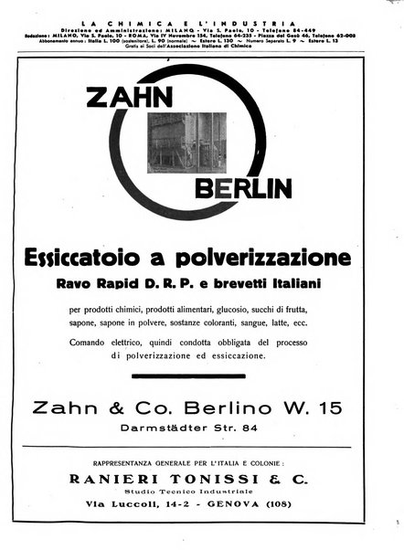 La chimica e l'industria organo ufficiale dell'Associazione italiana di chimica e della Federazione nazionale fascista degli industriali dei prodotti chimici